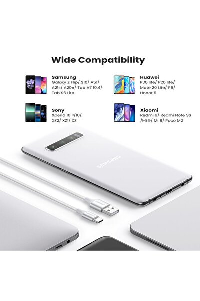 Ugreen USB-A 2.0 to USB-C Cable Nickel Plating Aluminum Braid 2m - White