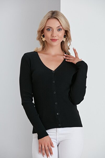 nurneva Cardigan negru subțire F material reiat