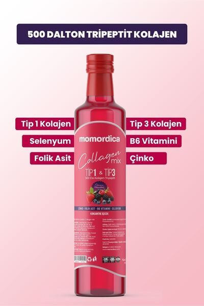 MOMORDİCA Collagen Mix - Tripeptit 500 Dalton Tip 1 & Tip 3 Kolajen, Selenyum, Folik Asit, Çinko, B6 Vitamini