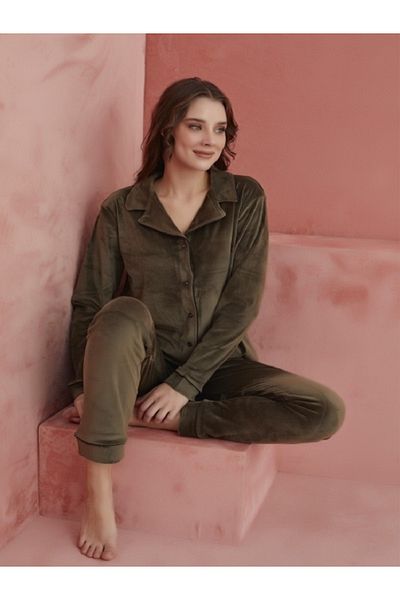 CALİA Women's Velvet Front Buttoned Pajamas Set NEW SEASON