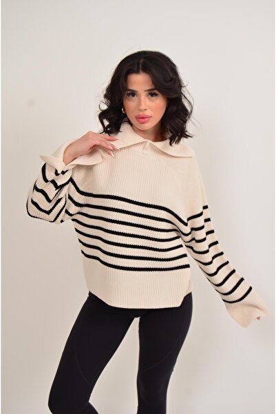 Figo Смугастий жіночий кашемірний светр з коміром-стійкою
