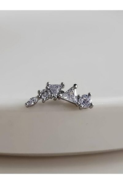 Eva Takı Store Silver Silver Colorful Flower Pattern Modern Cartilage Piercing Tragus Helix Earrings
