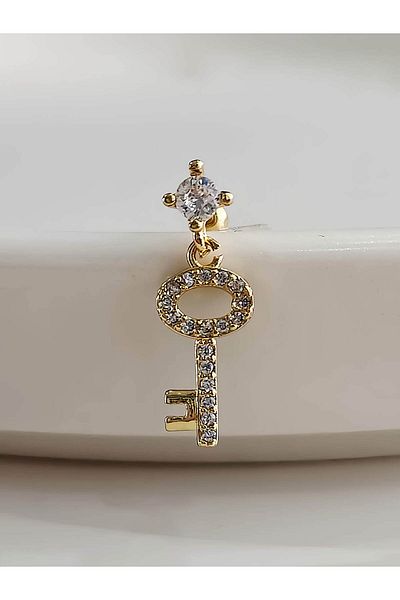 Eva Takı Store Gold Gold Color Lock Key Model - Cartilage Piercing Tragus Helix Earring