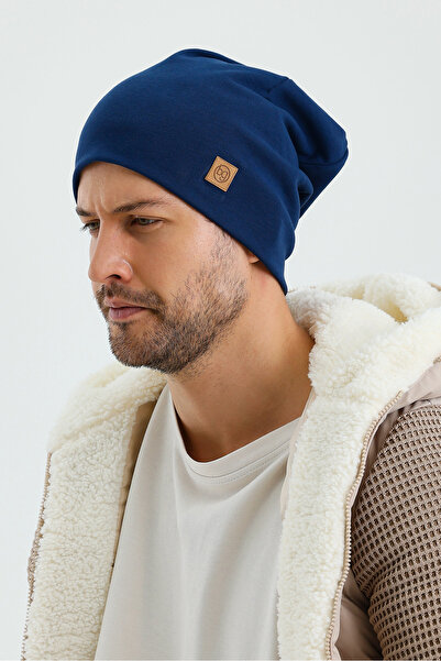 Butikgiz Чоловіча відкрита темно-синя термошапка з 100% бавовни, м'яка, 2 стилі в одному, серія Premium Cuts