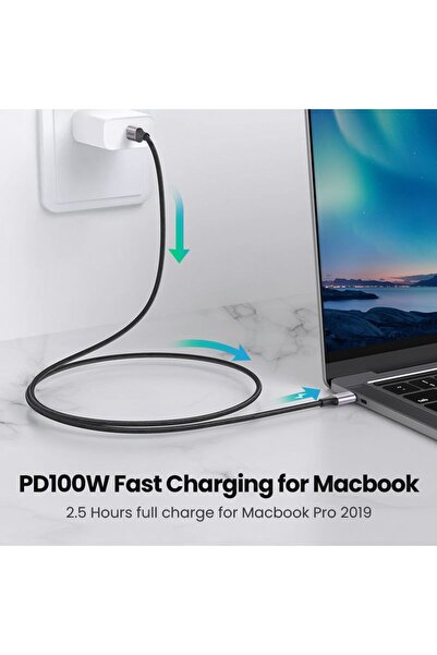 Ugreen USB 2.0 C to USB-C Round Cable Nickel Plating Aluminum Shell 1m - Black Gray