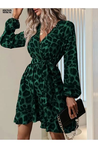 Viyamo Mini rochie cu mânecă lungă pentru femei, cu guler dublu, cu curea cu imprimeu leopard, sezon nou
