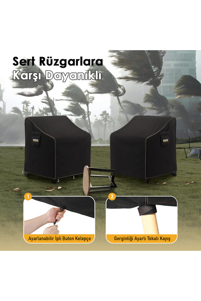 Genel Markalar Çift Kişilik Bahçe Koltuk Örtüsü, Koruma Kılıfı, Dış Mekan Koltuk Örtüsü  215-90-90cm - Siyah
