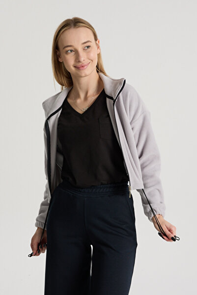 Perché Kadın Polar Tam Fermuarlı Crop Dik Yaka