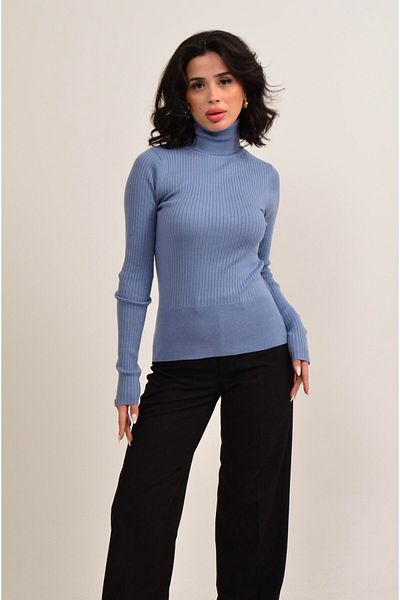 Figo Ribbed Rib Knit High Collar Sweater