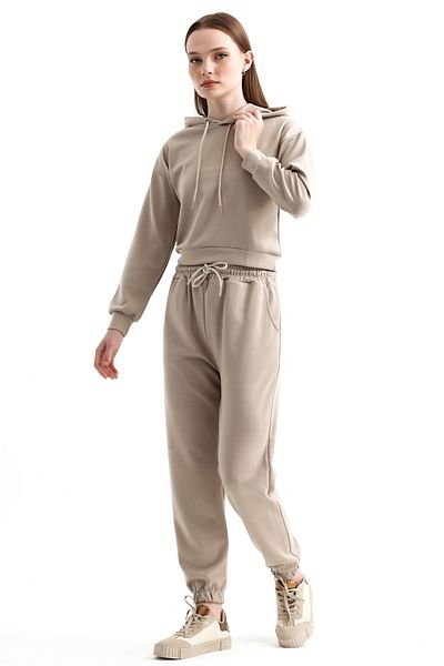 MD trend Modal Hooded Crop φούτερ και ελαστική μέση φούτερ - Γυναικείο σετ δύο τεμαχίων