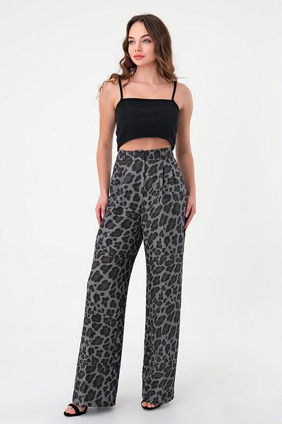 polle Women's Smoked Pix Leopard Print High Waist Palazzo Pants