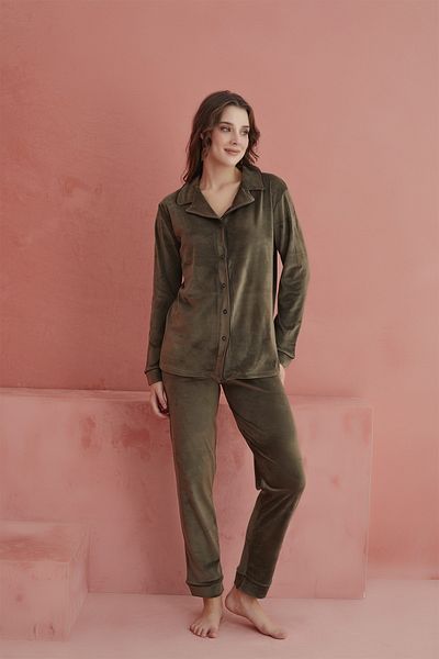 CALİA Women's Velvet Front Buttoned Pajamas Set NEW SEASON