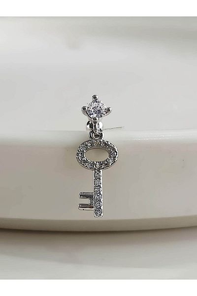 Eva Takı Store Silver Silver Color Lock Key Model - Cartilage Piercing Tragus Helix Earring