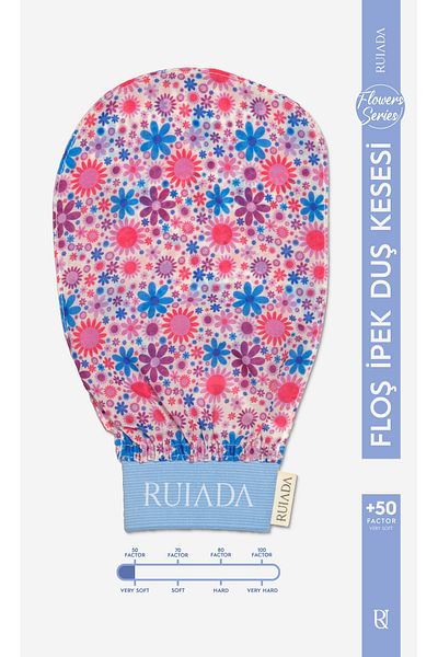 RU RUIADA Turquoise - 100% Flush Silk, +50 Factor Bath Shower Pouch Exfoliating Gloves (Flowers Series)
