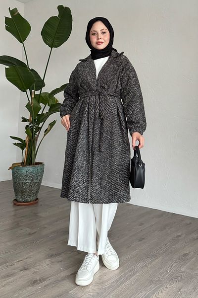 InStyle Herringbone Dark Gray Stamp Coat