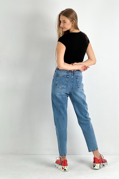 Miss Poem Blugi de damă cu picioare largi, talie înaltă, pantaloni albaștri mom