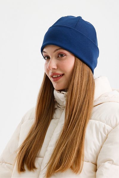 Butikgiz Light Navy Blue Thermal Women's Series - 100% Cotton, Soft Beret, Sultan Style, 2 Different Look