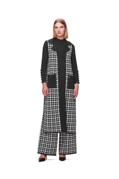 MISS DALIDA Anthracite Houndstooth Patterned Wide Leg Trousers T25K-7003