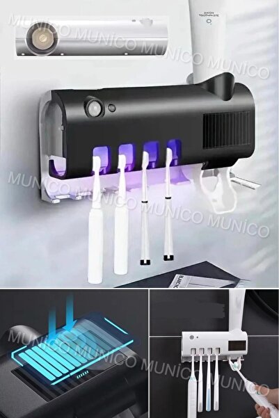 Munico Antibakteri UV Diş Fırçası Tutucu Diş Macunu Dispenseri Sterilize Banyo Aksesuarı Fırça Standı