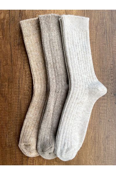 Sky Socks Чифт от 3 плетени зимни дебели хавлиени чорапи от алпака вълна
