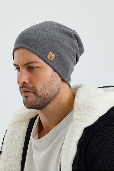Butikgiz Ανδρικό γκρι θερμικό - 100% βαμβακερό μαλακό 2 στυλ Beanie Premium Cuts Series