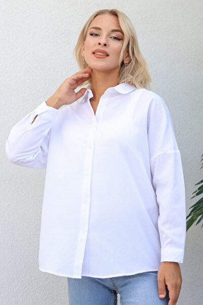 nurneva Cămașă model basic pentru femei, culoare albă, cu mânecă lungă, model...