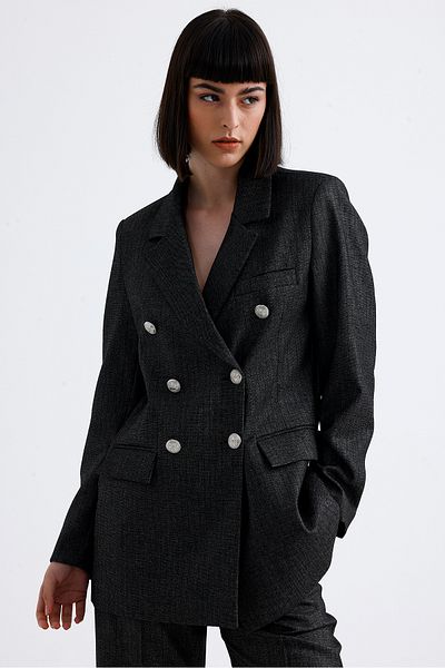 Sense Double Breasted Cutout Lined Seasonal Suit - Anthracite Ckt35837