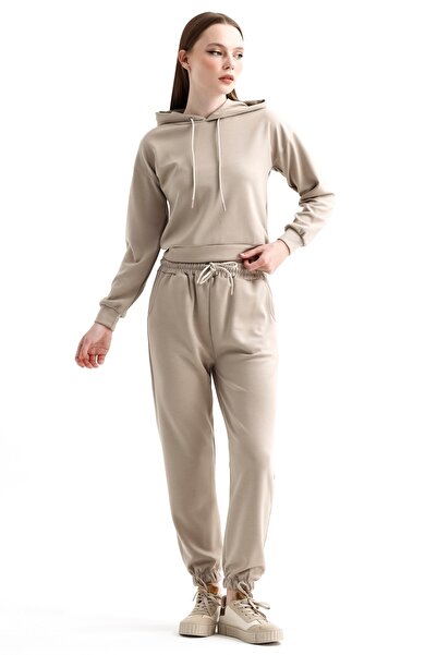 MD trend Modal Hooded Crop φούτερ και ελαστική μέση φούτερ - Γυναικείο σετ δύο τεμαχίων