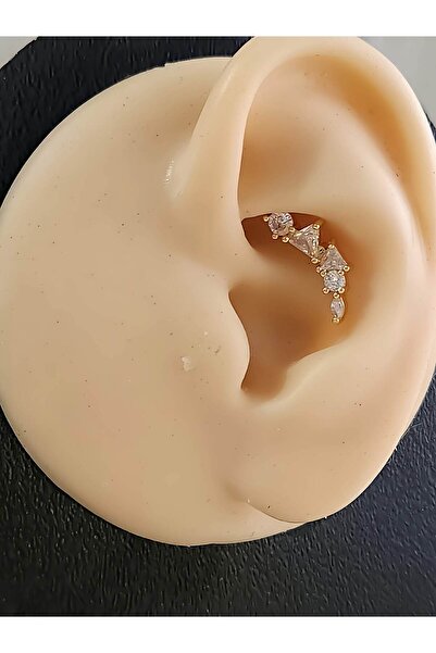 Eva Takı Store Çiçek Modern Model Kıkırdak Piercing Tragus Helix Altın Gold Renk Küpe
