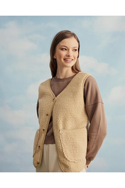 TUBİA Γυναικείο μάλλινο παλτό με μονό κουμπί σε χρώμα Camel