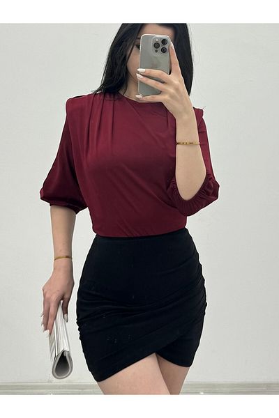 Modamorfo Bluză Sendy cu salopetă cu șnur pe umăr - căptușită, roșu claret