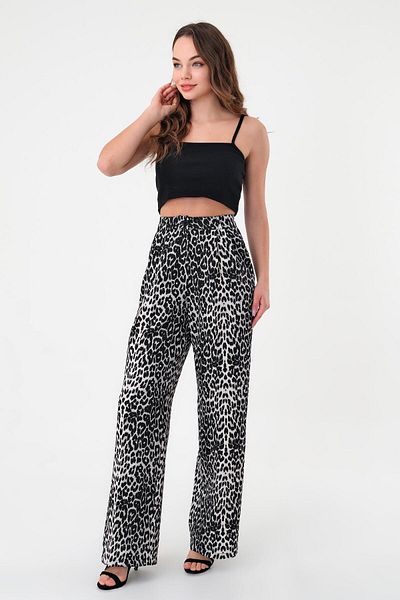 polle Women's Black Pix Leopard Print High Waist Palazzo Pants