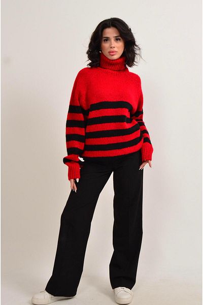 Figo Turtleneck Striped Women's Sweater