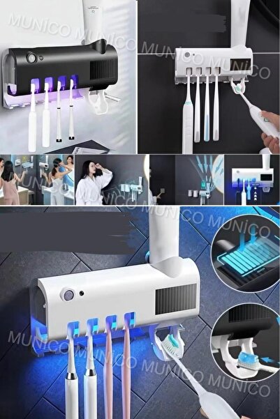 Munico Akıllı Otomatik Duvar Diş Fırçası Sterilizatörü Diş Macunu Dispenseri Tutucu Diş Macunu Sıkacağı