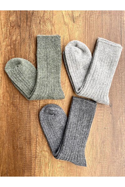 Sky Socks 3'lü Alpaka Yün Örgülü Kışlık Kalın Havlu Çorap