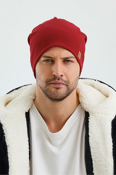 Butikgiz Men's Burgundy Thermal 100% Cotton Soft 2 Style in 1 Beret Premium Cuts Series