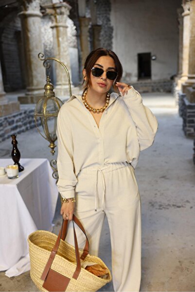 misigo OVERSİZE KETEN GÖMLEK BEJ