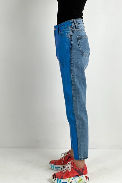 Miss Poem Blugi de damă cu picioare largi, talie înaltă, pantaloni albaștri mom