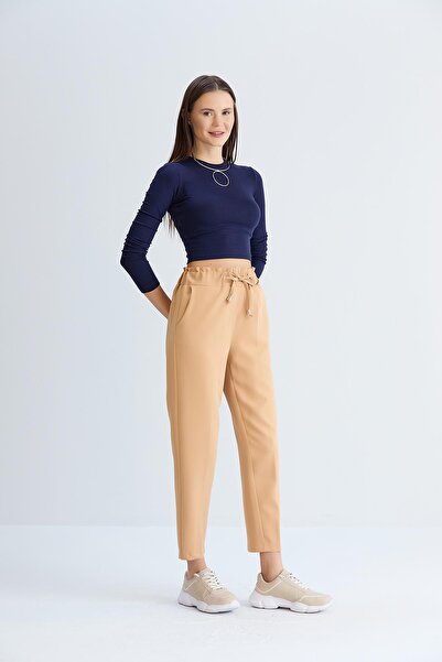 nurneva Pantaloni de damă cu talie elastică, cu șireturi, lungime la gleznă, ...