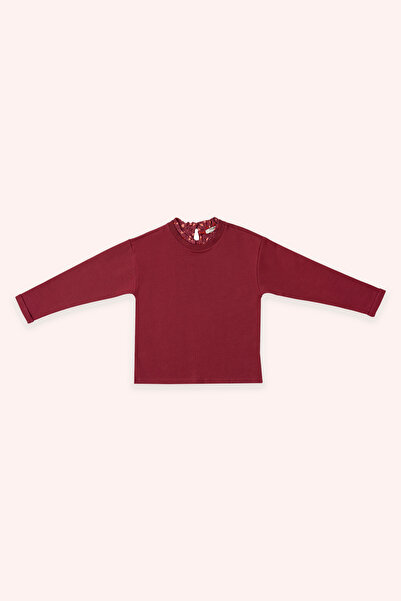 Panço Kız Çocuk Yakası Fırfır Detaylı Bordo Sweatshirt