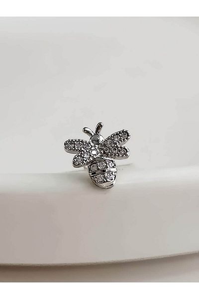 Eva Takı Store Bee Model Cartilage Piercing Tragus Helix Silver Silver Color Earrings