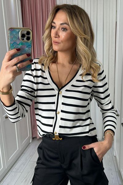 misigo STRIPED CARDIGAN ECRU