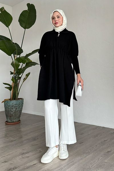 InStyle Μπαλόνι μανίκι μαύρο πόντσο