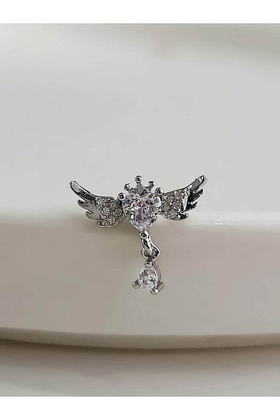 Eva Takı Store Angel Angel Wing Cartilage Piercing Tragus Helix Silver Silver Color Earrings
