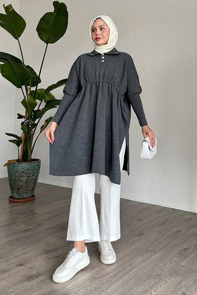 InStyle بالون كم أنثراسايت المعطف