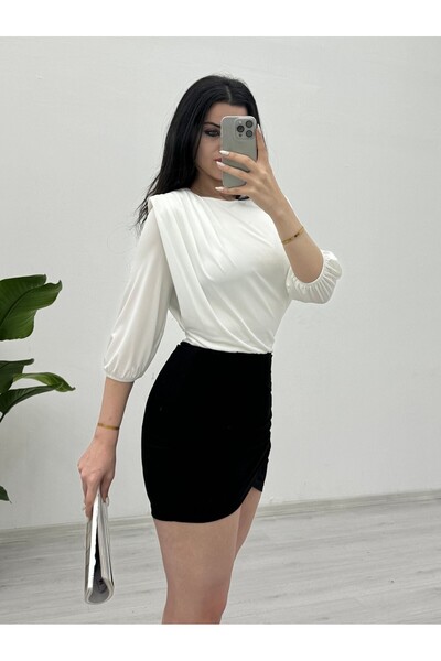 Modamorfo White Sendy Blouse - Shoulder Drawstring, Overalls, Padded