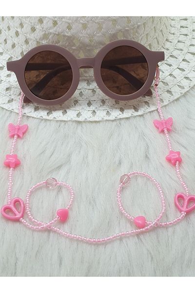 HAPPY HANDMADE Chain and Pink Butterfly Pattern Glasses Gift for Girls