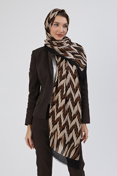 REMSA Black Zigzag Patterned Women's Shawl - 5061