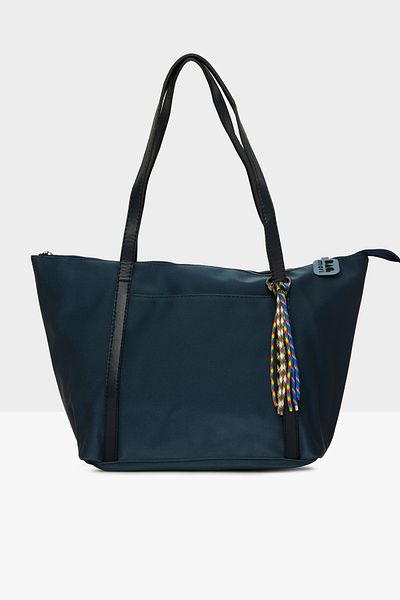 Bagmori Navy Blue Women's Colorful Tassel Detailed Satin Tote Bag m 000008174