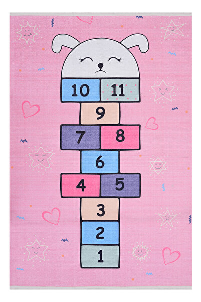 Lavine Washable Woven Base Hopscotch Pattern Nursery Rug